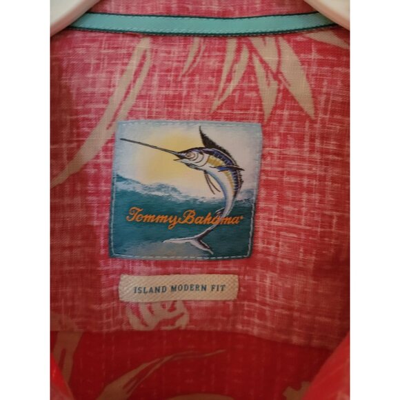 Tommy Bahama Mens Red Floral Linen Hawaiian Shirt XL Island Modern Fit Short Sle - Picture 2 of 6